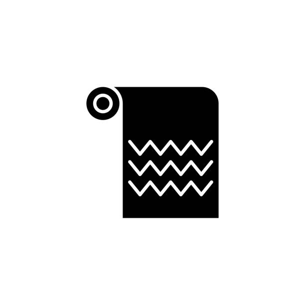 ilustrações, clipart, desenhos animados e ícones de conceito de ícone preto de toalha. toalha lisa vector símbolo, sinal, ilustração. - napkin paper folded textured