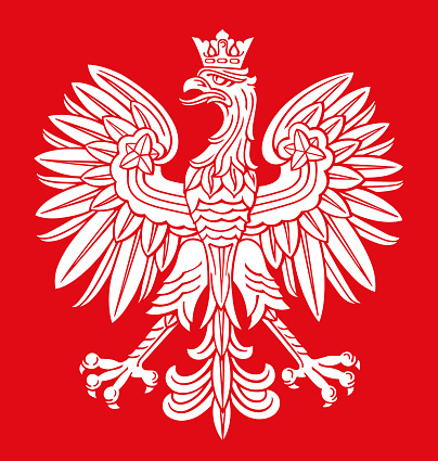 Poland eagle in white and red colors, as patriotic background, vector national emblem.