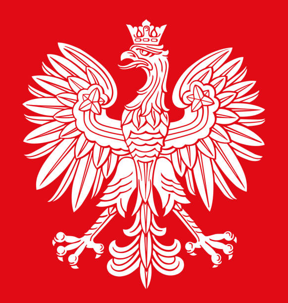 Poland eagle in national colors Poland eagle in white and red colors, as patriotic background, vector national emblem. poland stock illustrations