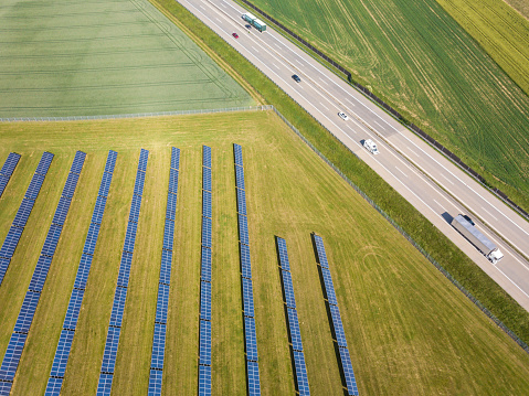 Solar power plant next to a highway, Austria