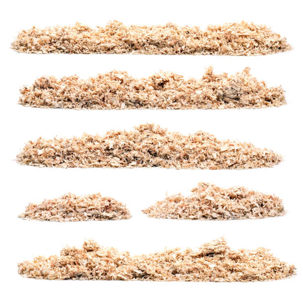 Set of pile of saw dust Set of pile of saw dust on white background wood chip stock pictures, royalty-free photos & images