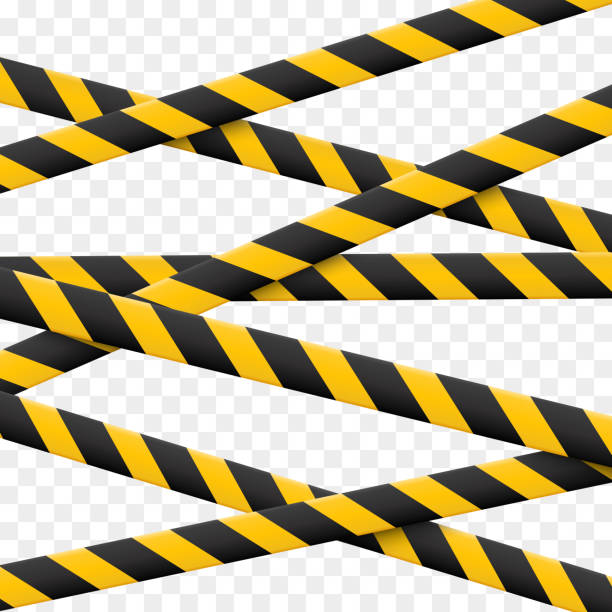 illustrazioni stock, clip art, cartoni animati e icone di tendenza di linee di attenzione 3d isolate. nastri di avvertimento realistici. segni di pericolo. illustrazione vettoriale isolata su sfondo a scacchi - safety yellow road striped