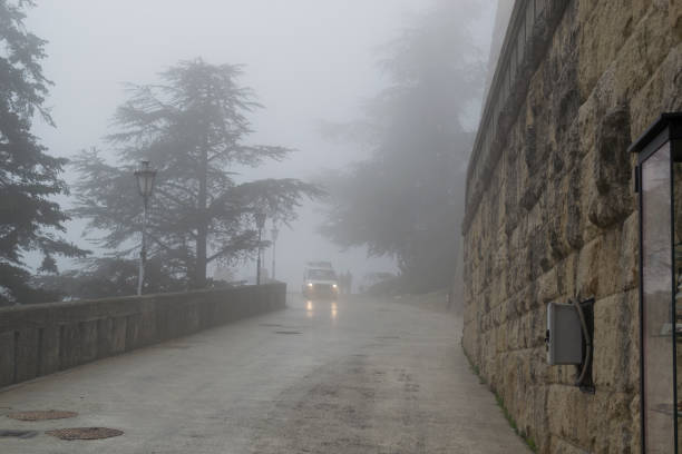 The City of San Marino during a cold morning with fog