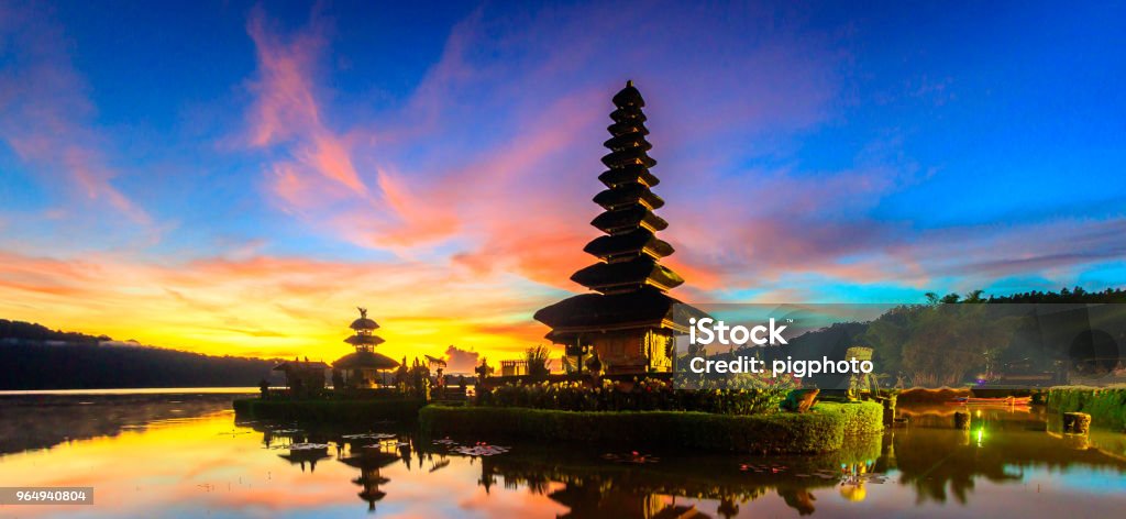 Ulun Danu temple Landmark of Bali at Beratan Lake in Bali Indonesia Bali Stock Photo