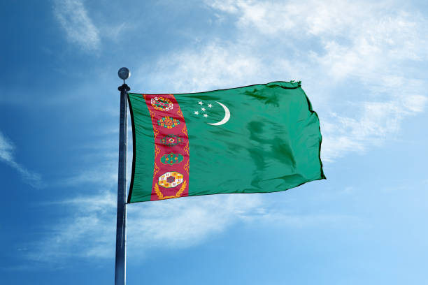 Turkmenistan flag on the mast stock photo