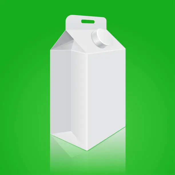 Vector illustration of Milk cardboard packaging on green background. Universal liquid container