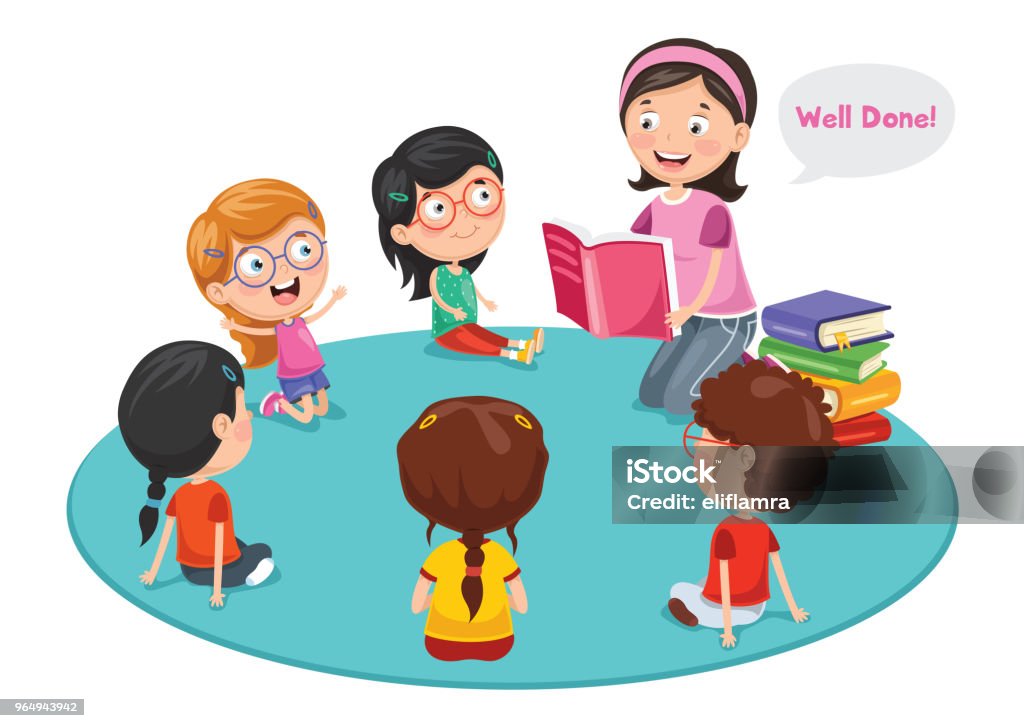 Vector Illustration Of Preschool Children Teacher stock vector