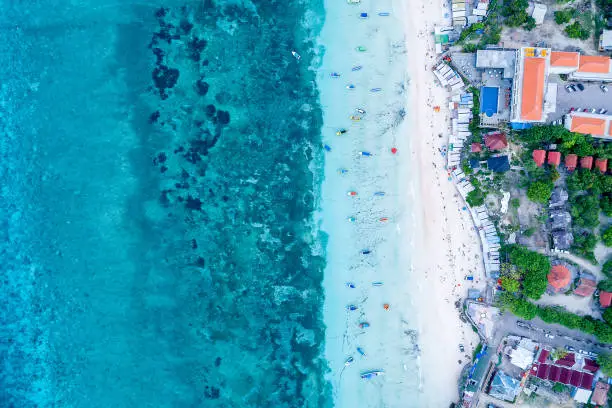 Aerial View of Paradise Beach of Indonesia with Tourquise Water and White Sandy Beach, Tanjung Bira South Sulawesi