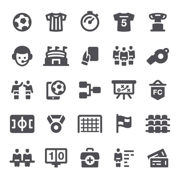 Soccer Icons Soccer, football, icon, icon set, stadium, soccer ball, sport sports team icon stock illustrations