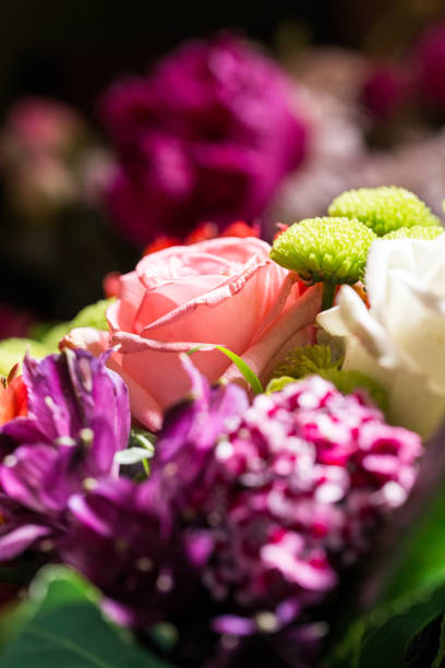 istock Fresh flower bouquet close up with roses and daisies 964951570
