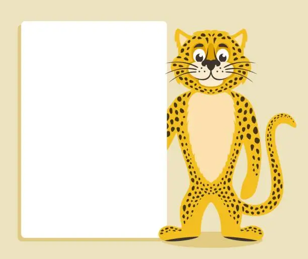 Vector illustration of Yellow leopard with white board.