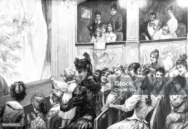 Christmas Performance For Children In Theater Stock Illustration - Download Image Now - Stage Theater, Theatrical Performance, 1890-1899