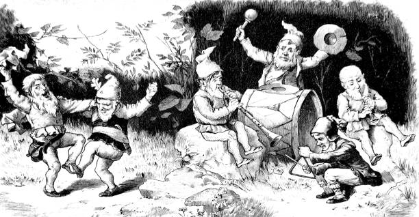 Dancing gnomes Illustration from 19th century fairy illustrations stock illustrations