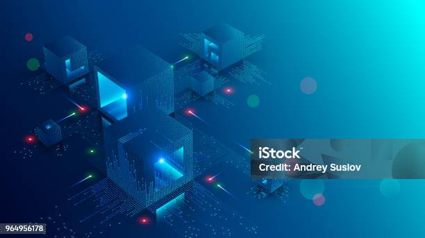 Blockchain Concept Banner Isometric Digital Blocks Connection With Each Other And Shapes Crypto Chain Blocks Or Cubes Connection Consists Digits Abstract Technology Background Vector Illustration Stock Illustration - Download Image Now