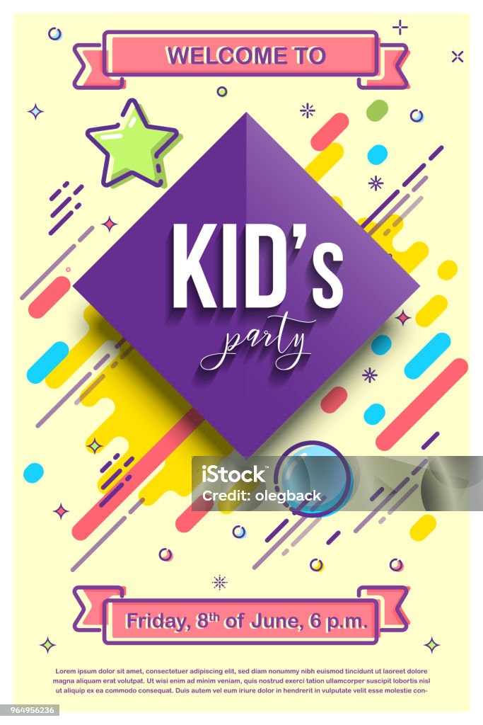 Kid's party design template. Vector illustration with mbe style elements. Child stock vector