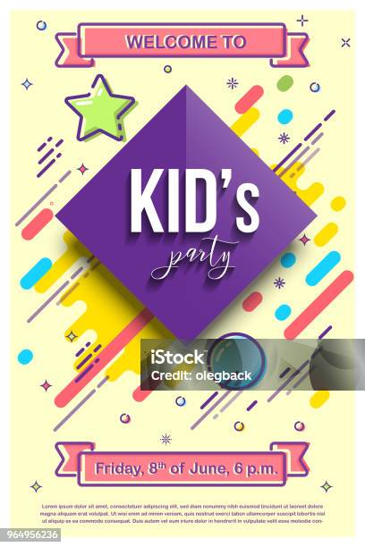 Kids Party Design Template Vector Illustration With Mbe Style Elements Stock Illustration - Download Image Now