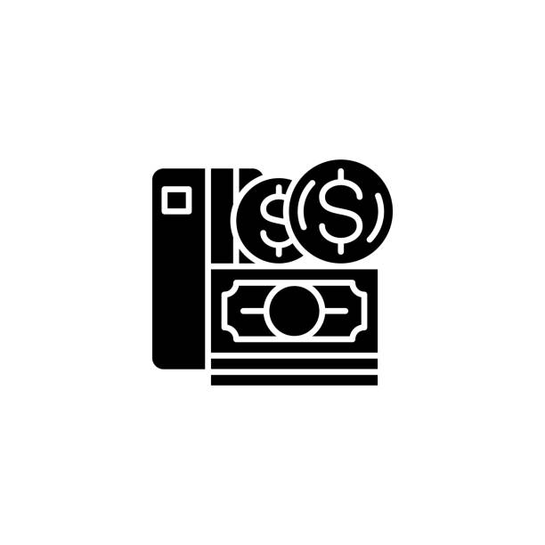 ilustraciones, imágenes clip art, dibujos animados e iconos de stock de concepto de icono negro de dinero. dinero plano vector símbolo, signo, ilustración. - human hand beak currency stack