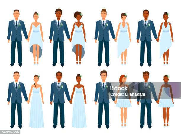 Bride And Groom Hold Hands Stand Nearby Stock Illustration - Download Image Now - Adult, Adults Only, African Ethnicity