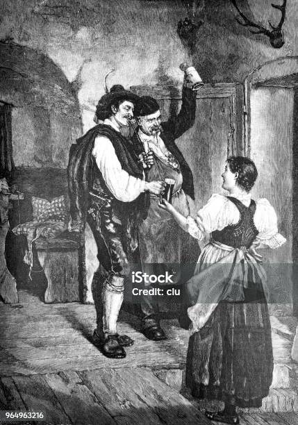 Woman Hands Over A Beer Fresh From The Keg Stock Illustration - Download Image Now - Keg, Women, 1890-1899