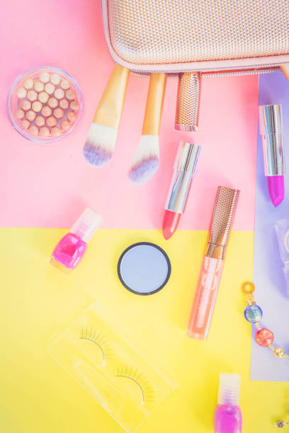 istock Colorful make up flat lay scene 964975684
