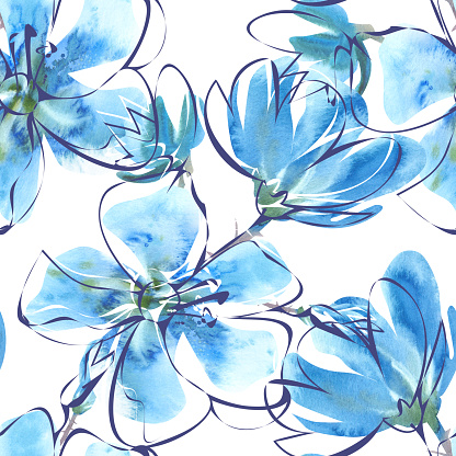 Watercolor floral seamless pattern. Hand painted design template.