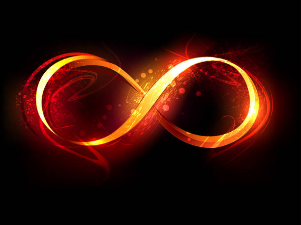 fire symbol of infinity Symbol of infinity made of fire and flame on black background. Aflame stock illustrations