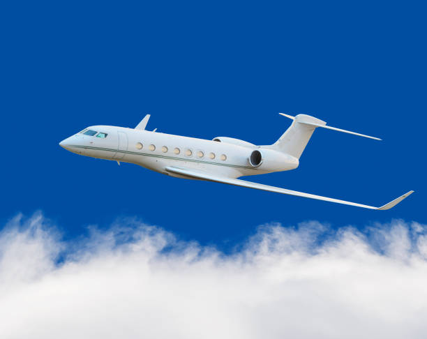 istock Private jet plane in the cloud with blue sky 965003342