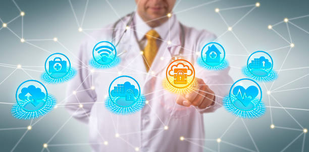 Doctor Complying With Cloud Security Regulations stock photo