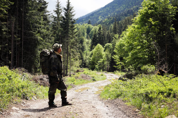 istock Active healthy man hiking in beautiful forest 965020628