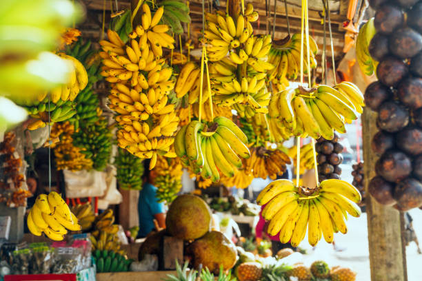 Open air fruit market with bananas