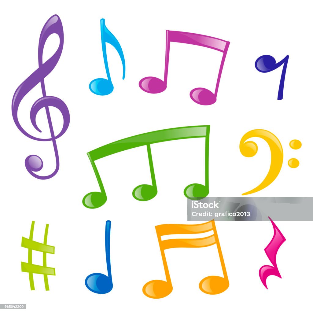 Set of musical signs Set of musical signs of different colors, cartoon style Musical Note stock vector