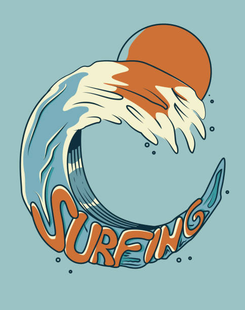Surfing on a wave. Vector illustration with retro colors. For t-shirt prints, posters and other uses. vector eps10 california illustrations stock illustrations
