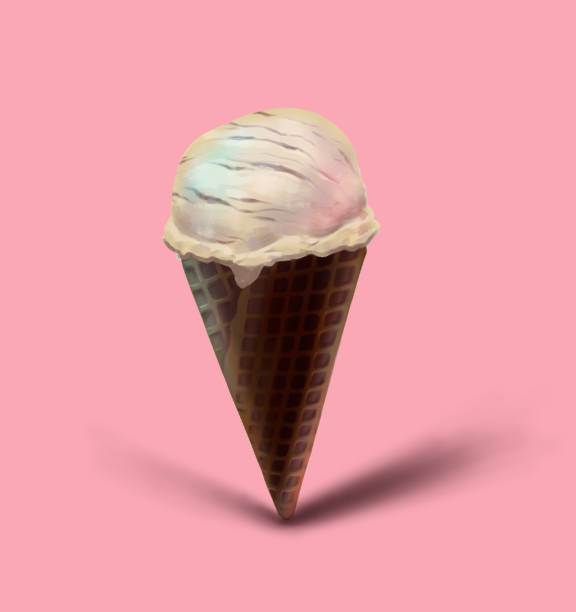 istock Summer minimalism illustration, creative concept. Digital hand drawn vanilla ice cream in the waffel chocolate cone on the pink pastel background 965045810