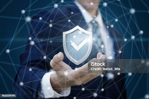 Tick Mark Approved Icon Shows A Businessman Stock Photo - Download Image Now - Manager, Security, Safety