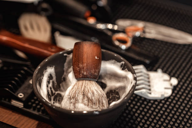 istock brush for shaving beard and bowl. 965059528