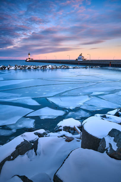 Cloudy day sunset at Canal Park, Duluth, Minnesota