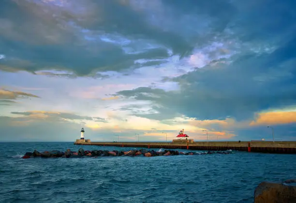 Cloudy day sunset at Canal Park, Duluth, Minnesota