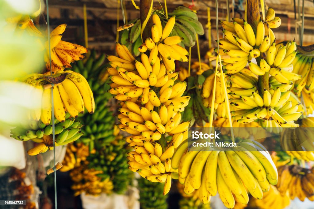 Open air fruit market with bananas Banana Stock Photo