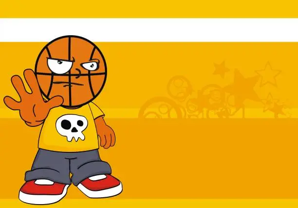 Vector illustration of funny kid basketball head cartoon background