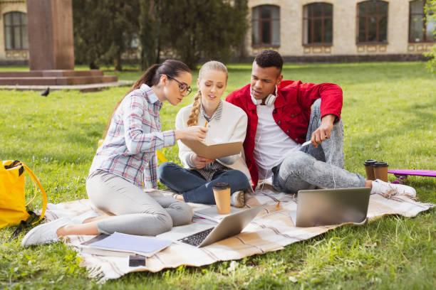 istock Trio of diligent students feeling engaged in serious project 965066504