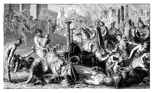 People looting in Corinth - Scanned 1882 Engraving