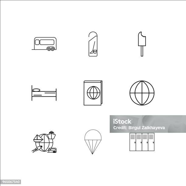 Travel And Tourism Linear Outline Ikony Zestaw - Stockowe grafiki wektorowe i więcej obrazów Azerbejdżan - Azerbejdżan, Broszura, Cukierek