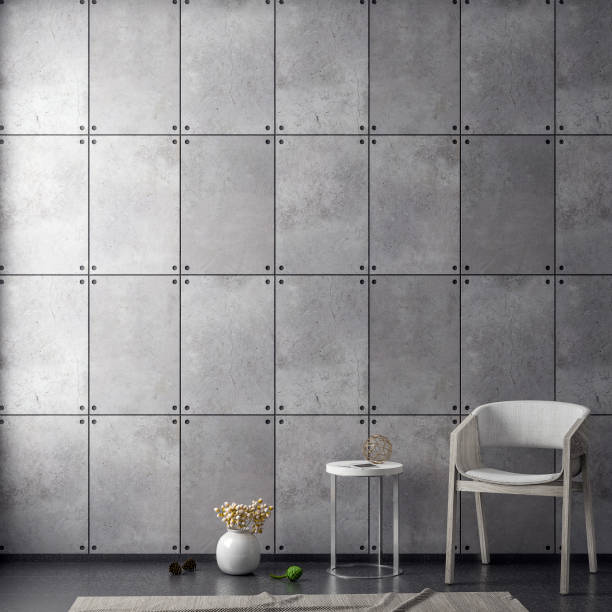 istock Mock up poster frame in interior background with concrete wall, 3D illustration 965073014