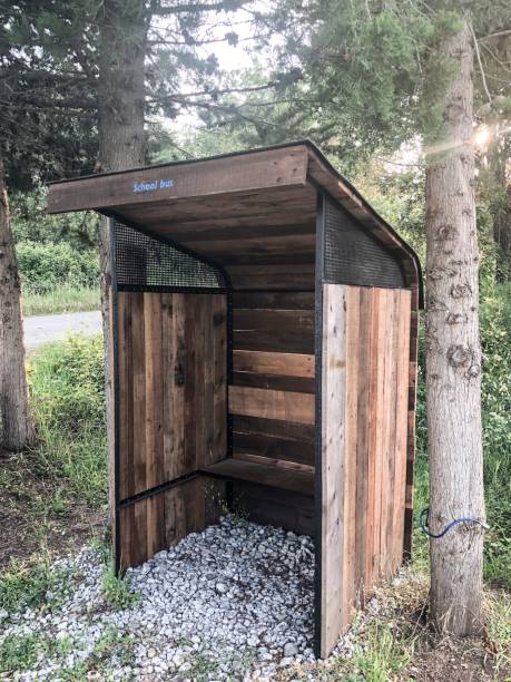 istock Wooden  homemade school b us stop 965094322