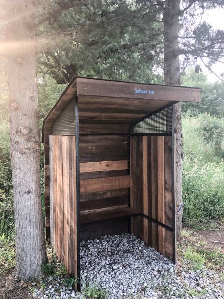 istock Wooden  homemade school b us stop 965094334