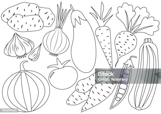 Vegetables Cartoon Set Icons Coloring Book Vector Illustration Stock Illustration - Download Image Now