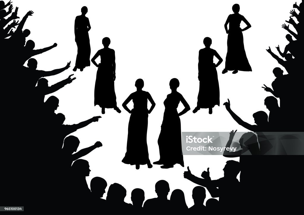 Fashion show, beauty contest. Model, girls, fans, the crowd, silhouettes. Beauty Contest stock vector