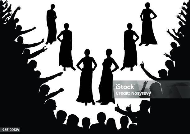 Fashion Show Beauty Contest Model Girls Fans The Crowd Silhouettes Stock Illustration - Download Image Now