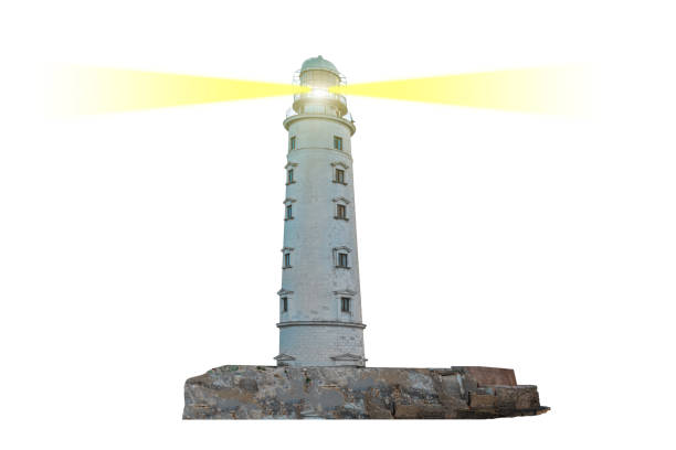 istock Lighthouse on island with dual searchlight beam 965103700