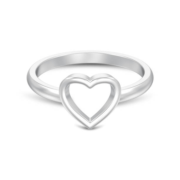 istock 3D illustration isolated silver engagement wedding heart ring with shadow 965104504